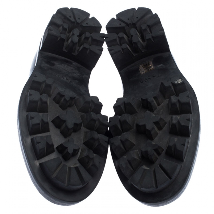 Pre Owned Prada Black Leather Lug Sole Lace Up Oxford Size 42