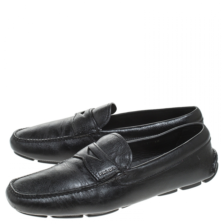 Pre Owned Prada Black Saffiano Leather Penny Slip On Loafers Size 44