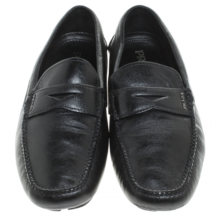 Prada Black Saffiano Leather Penny Slip On Loafers Size 44 Prada | The ...