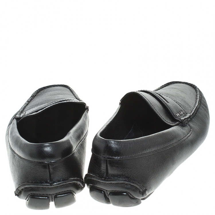 Pre Owned Prada Black Saffiano Leather Penny Slip On Loafers Size 44
