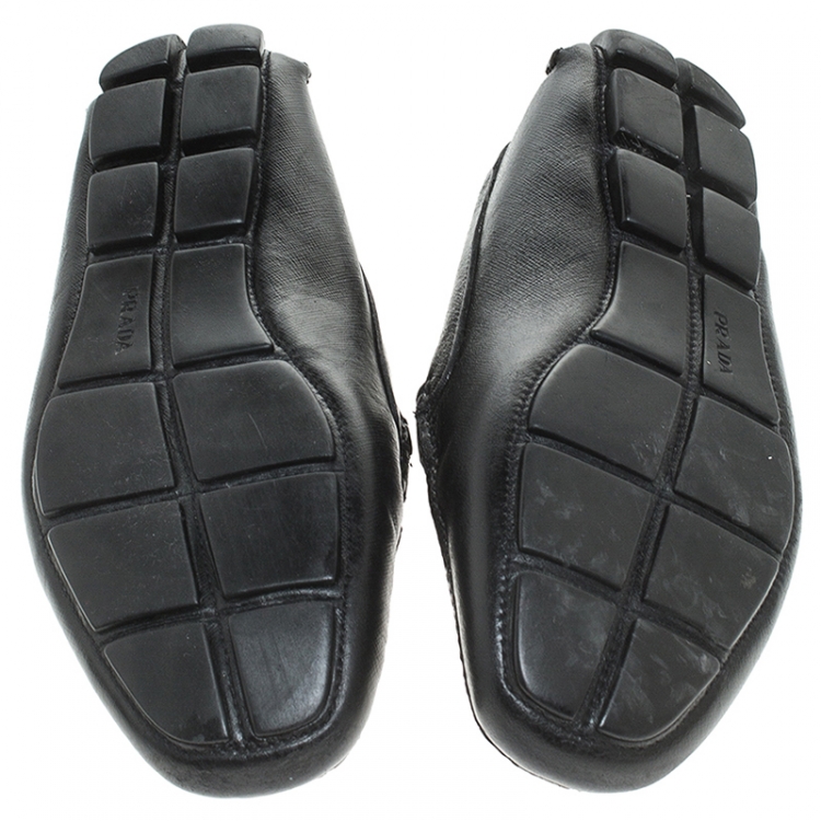Pre Owned Prada Black Saffiano Leather Penny Slip On Loafers Size 44