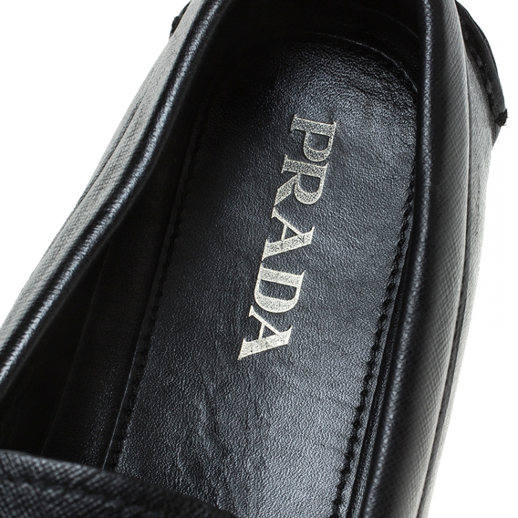 Pre Owned Prada Black Saffiano Leather Penny Slip On Loafers Size 44