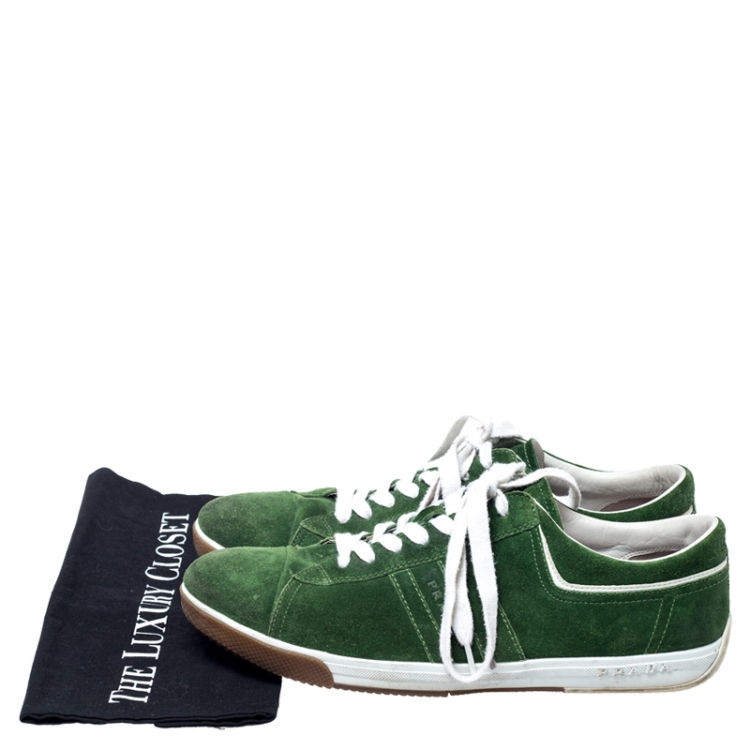 Pre Owned Prada Green Suede Cap Toe Lace Up Sneakers Size 43
