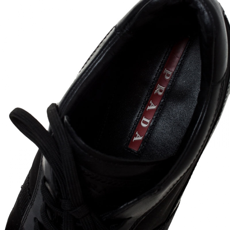 Pre Owned Prada Black Leather And Nylon Low Top Sneakers Size 41