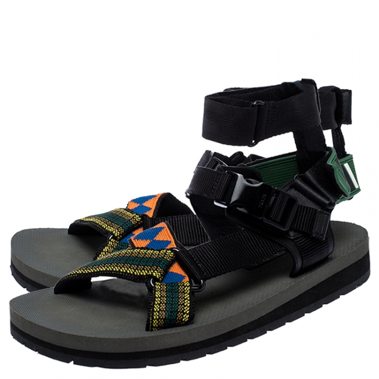 Pre Owned Prada Multicolor Nylon And Leather Azzurro Strap Sandals Size 41