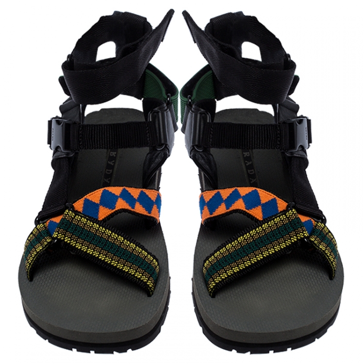 Pre Owned Prada Multicolor Nylon And Leather Azzurro Strap Sandals Size 41