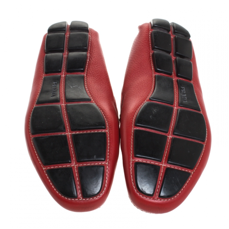 Pre Owned Prada Red Leather Penny Loafers Size 42