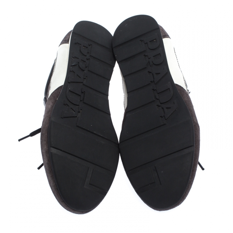 ممل�وكة مسبقًا Prada Sport Black Perforated Leather And Suede Lace Up Low Top Sneakers Size 43
