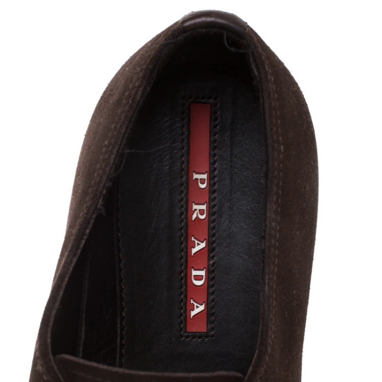 Pre Owned Prada Brown Suede Leather Lace Up Derby Sneakers Size 42
