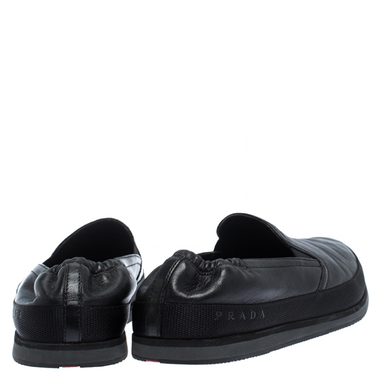 Pre Owned Prada Black Leather Scrunch Smoking Slippers Size 41
