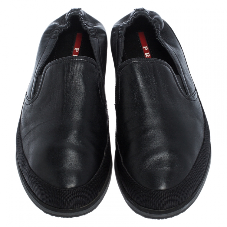 Pre Owned Prada Black Leather Scrunch Smoking Slippers Size 41