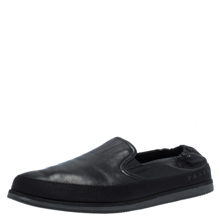 Pre Owned Prada Black Leather Scrunch Smoking Slippers Size 41