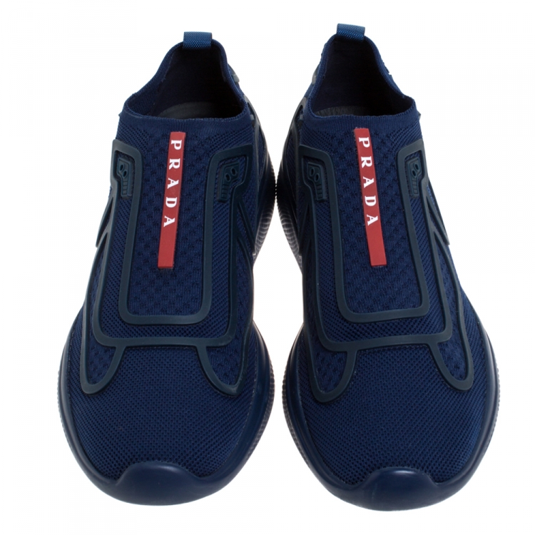 Pre Owned Prada Blue Mesh Fabric Slip On Sneakers Size 41