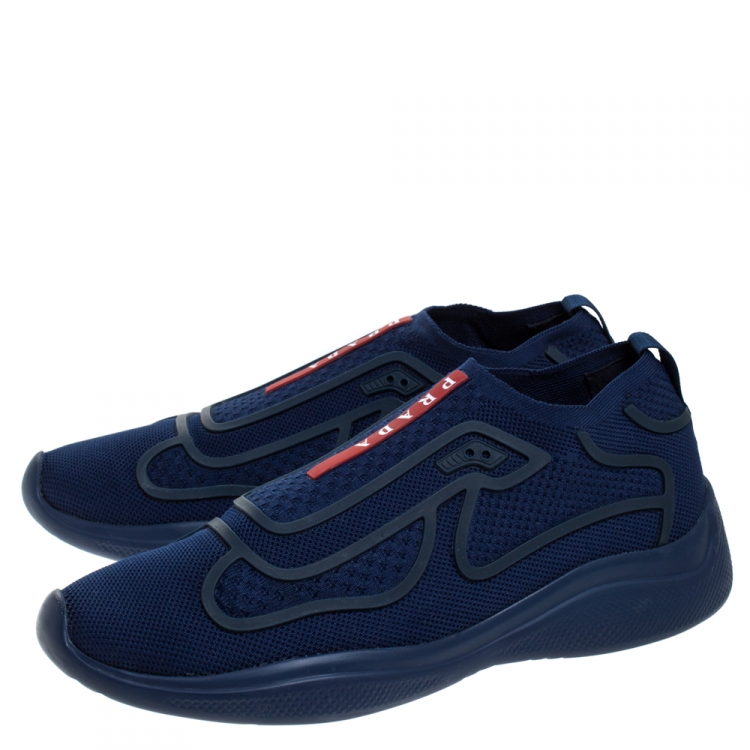 Pre Owned Prada Blue Mesh Fabric Slip On Sneakers Size 41
