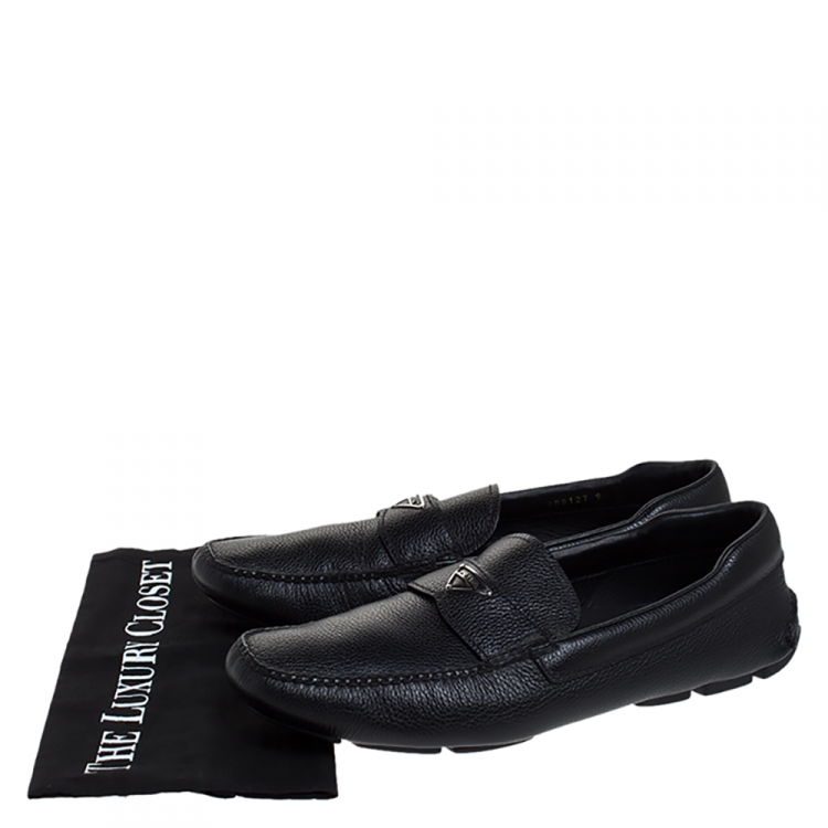 Pre Owned Prada Black Leather Slip On Loafers Size 44