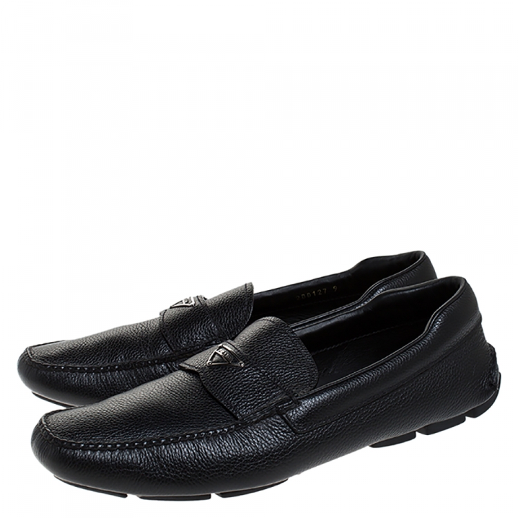 Pre Owned Prada Black Leather Slip On Loafers Size 44