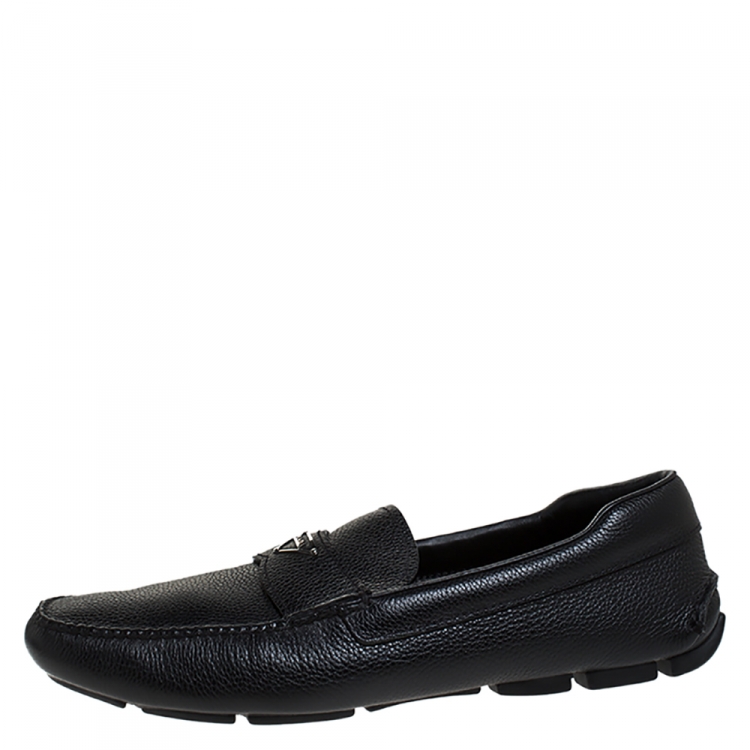 Pre Owned Prada Black Leather Slip On Loafers Size 44