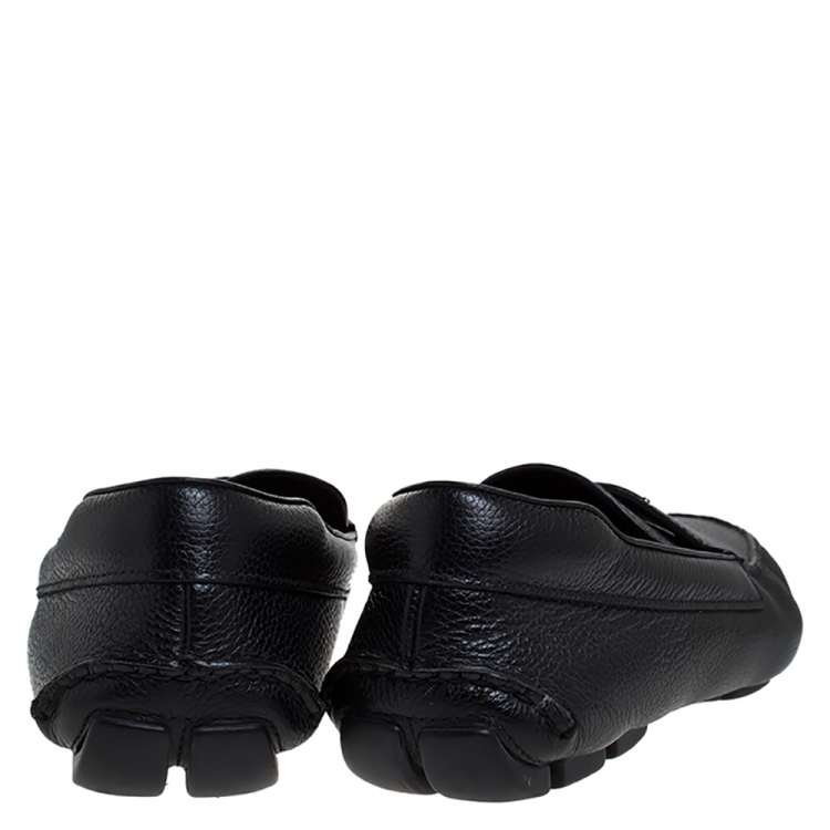 Pre Owned Prada Black Leather Slip On Loafers Size 44