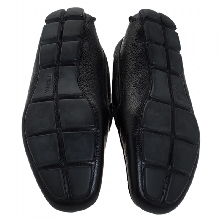 Pre Owned Prada Black Leather Slip On Loafers Size 44