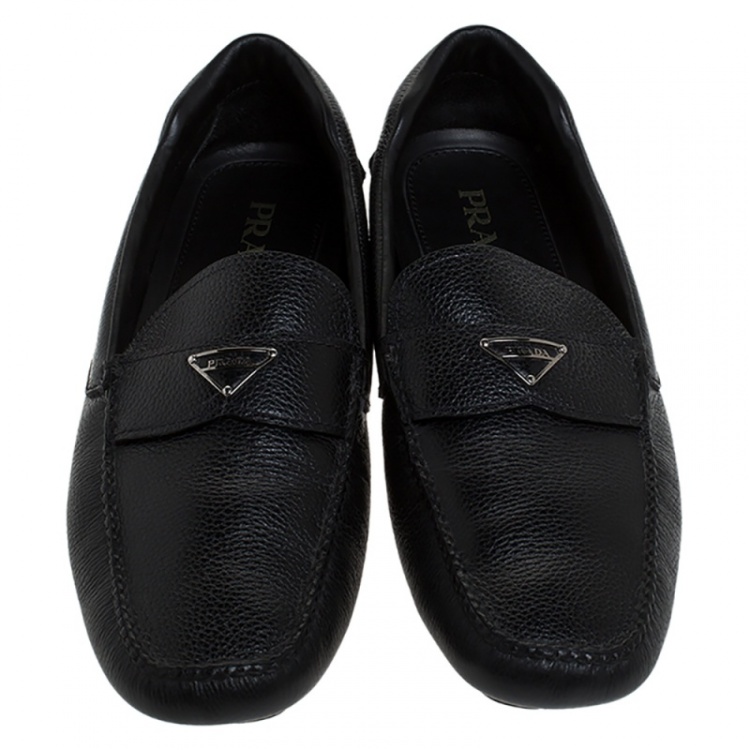 Pre Owned Prada Black Leather Slip On Loafers Size 44