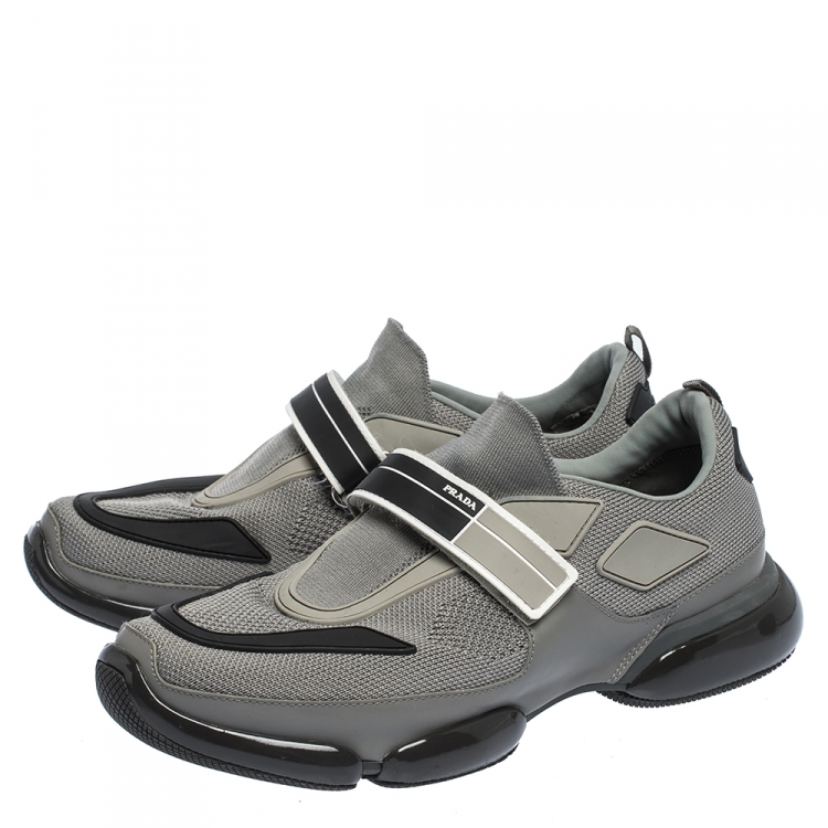 Pre Owned Prada Grey/Black Mesh and Leather Cloudbust Sneakers Size 41