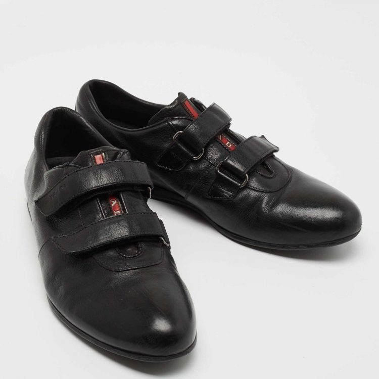 Pre Owned Prada Black Leather Velcro Low Top Sneakers Size 41