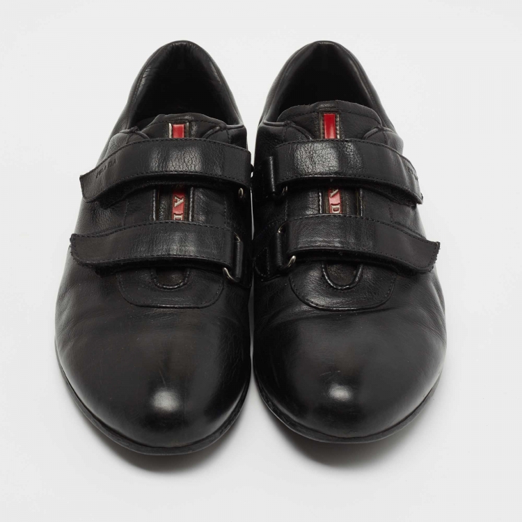 Pre Owned Prada Black Leather Velcro Low Top Sneakers Size 41