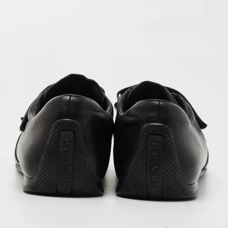 Pre Owned Prada Black Leather Velcro Low Top Sneakers Size 41