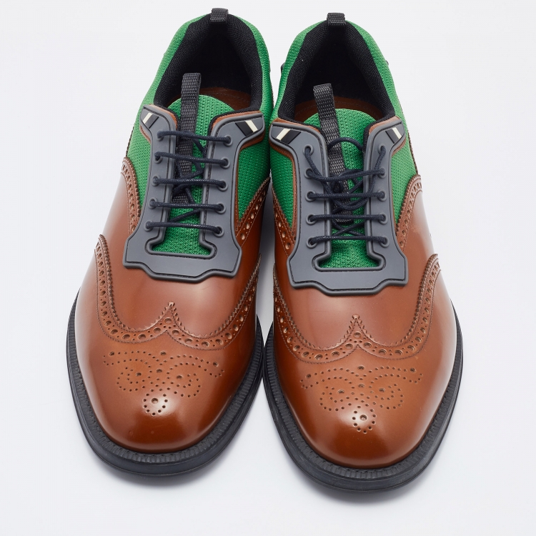 Pre Owned Prada Multicolor Brogue Leather and Mesh Lace Up Derby Size 45 