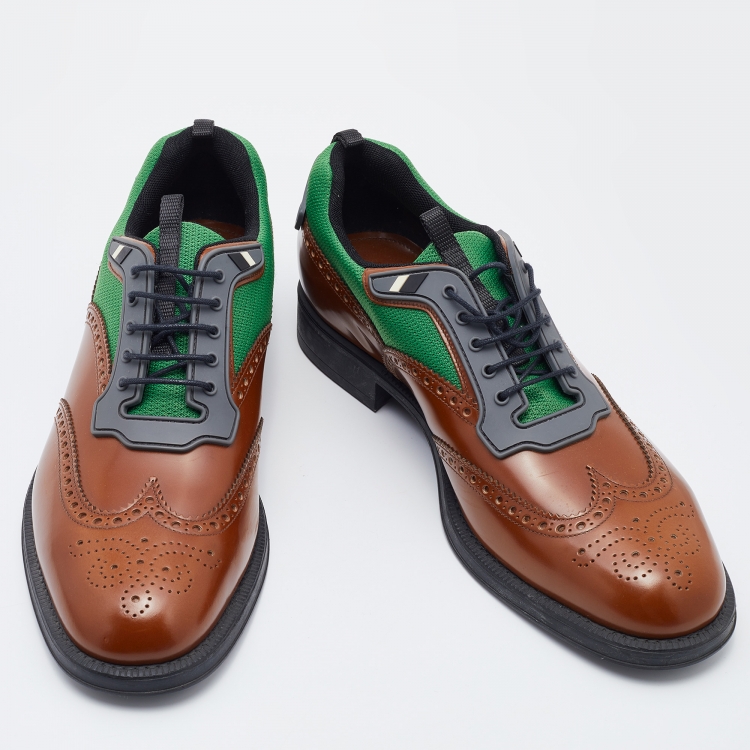 Pre Owned Prada Multicolor Brogue Leather and Mesh Lace Up Derby Size 45 
