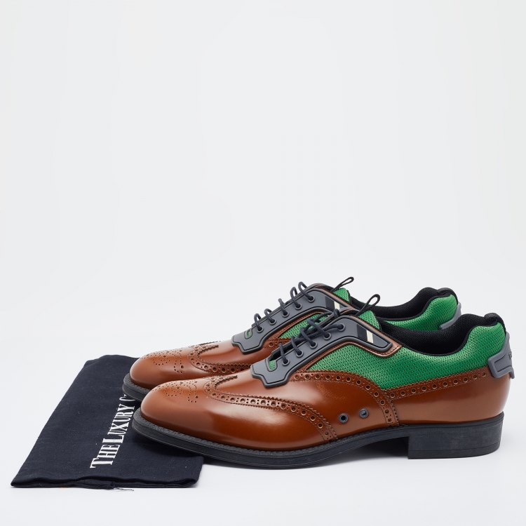 Pre Owned Prada Multicolor Brogue Leather and Mesh Lace Up Derby Size 45 