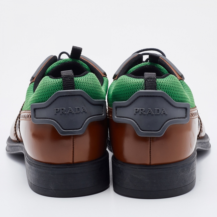 Pre Owned Prada Multicolor Brogue Leather and Mesh Lace Up Derby Size 45 