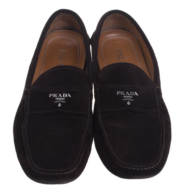 Pre Owned Prada Dark Brown Suede Loafers Size 43