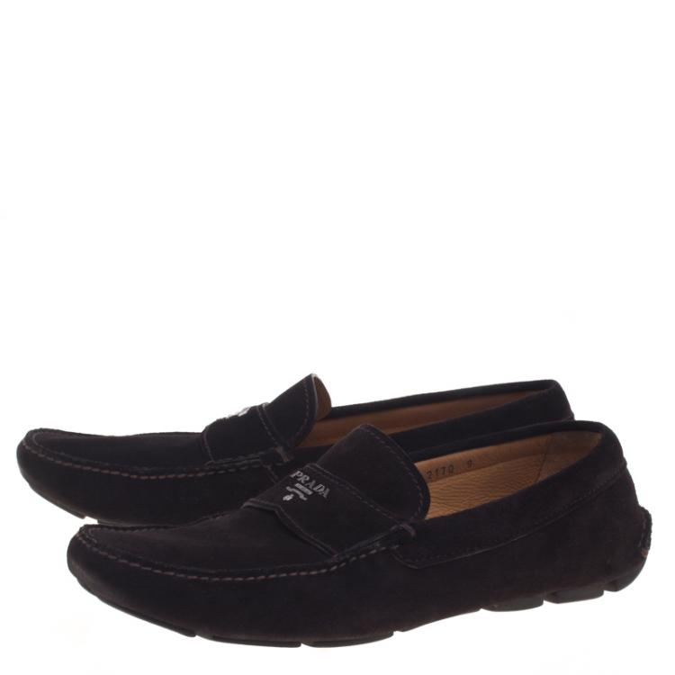 Pre Owned Prada Dark Brown Suede Loafers Size 43