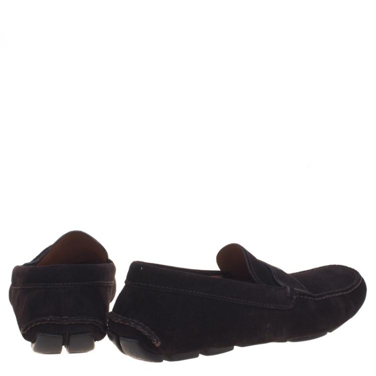 Pre Owned Prada Dark Brown Suede Loafers Size 43