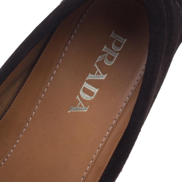Pre Owned Prada Dark Brown Suede Loafers Size 43