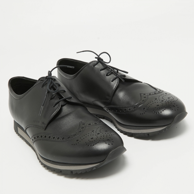Pre Owned Prada Black Brogue Leather Derby Sneakers Size 43