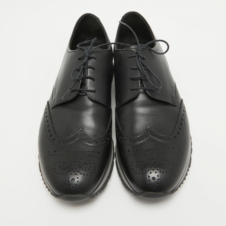 Pre Owned Prada Black Brogue Leather Derby Sneakers Size 43