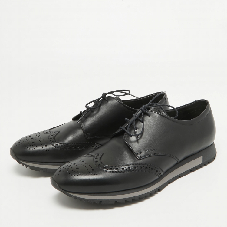 Pre Owned Prada Black Brogue Leather Derby Sneakers Size 43
