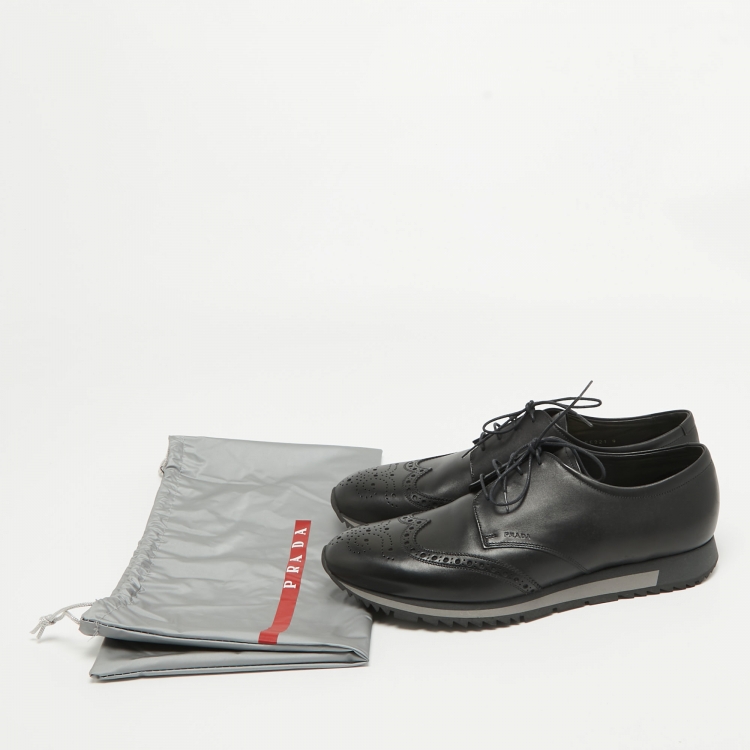 Pre Owned Prada Black Brogue Leather Derby Sneakers Size 43