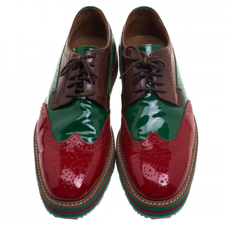 Pre Owned Prada Tri Color Brogue Leather Wingtip Derby Size 41