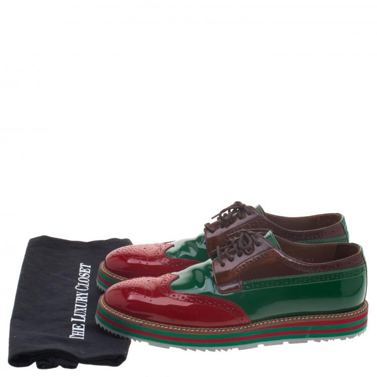 Pre Owned Prada Tri Color Brogue Leather Wingtip Derby Size 41