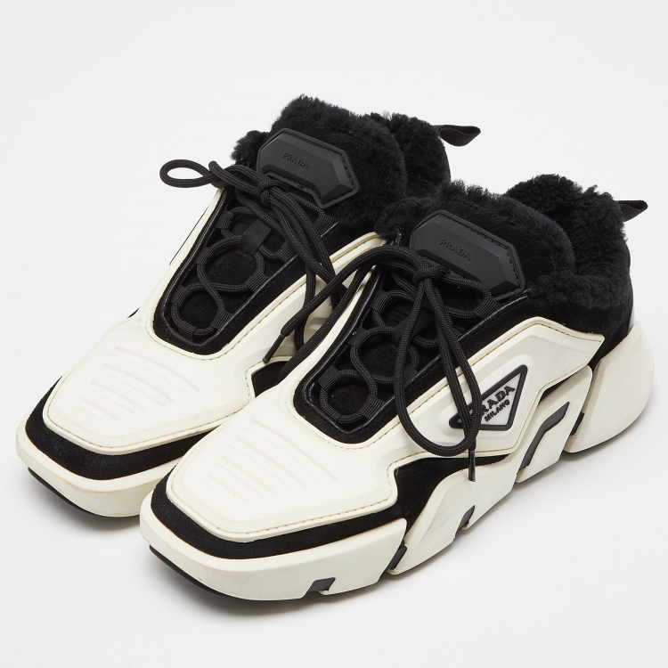 Pre Owned Prada Black/White Rubber and Suede Low Top Sneakers Size 42