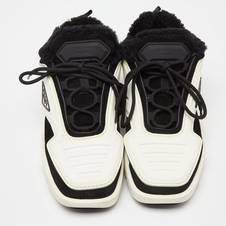 Pre Owned Prada Black/White Rubber and Suede Low Top Sneakers Size 42
