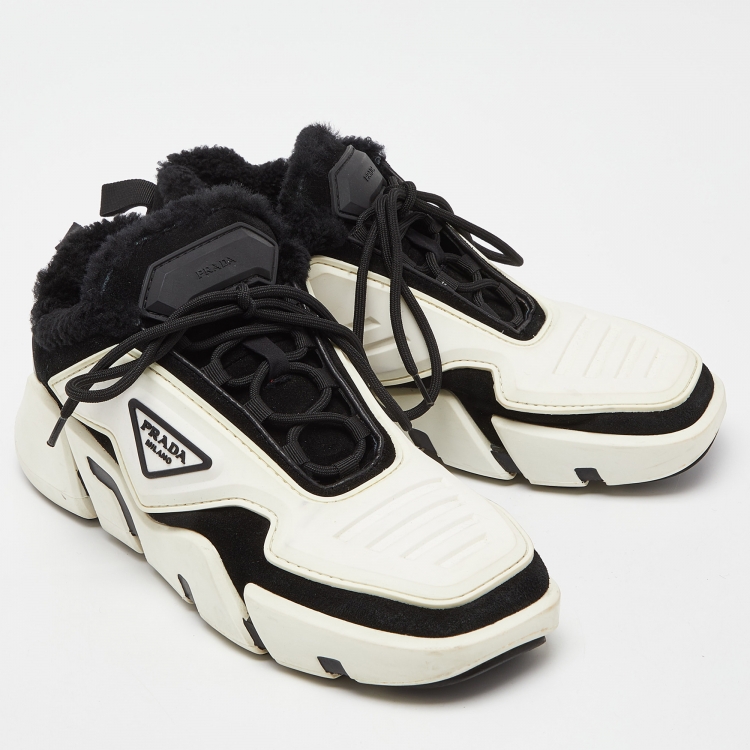 Pre Owned Prada Black/White Rubber and Suede Low Top Sneakers Size 42