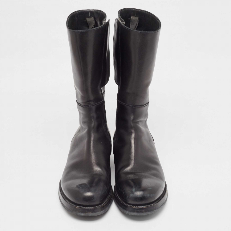 Pre Owned Prada Black Leather Midcalf Boots Size 42