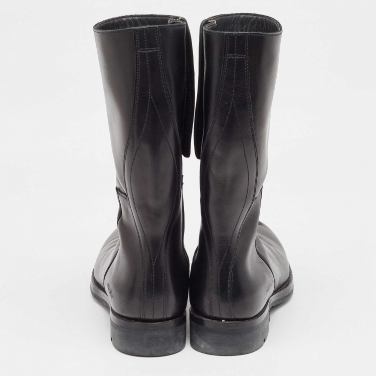 Pre Owned Prada Black Leather Midcalf Boots Size 42