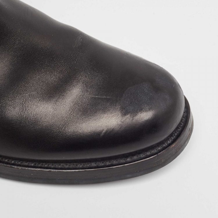 Pre Owned Prada Black Leather Midcalf Boots Size 42
