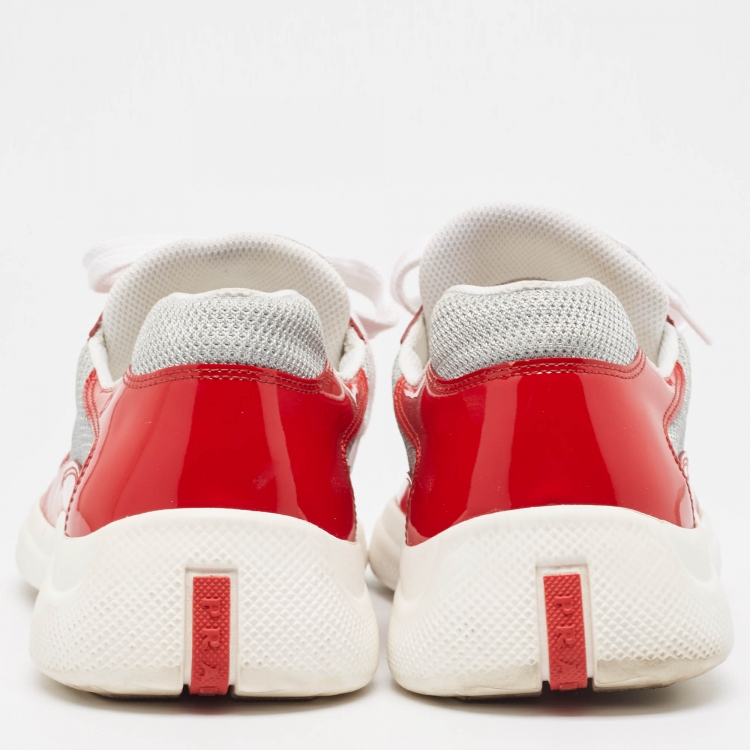 Pre Owned Prada Red/Grey Patent and Mesh Punta Ala Sneakers Size 45