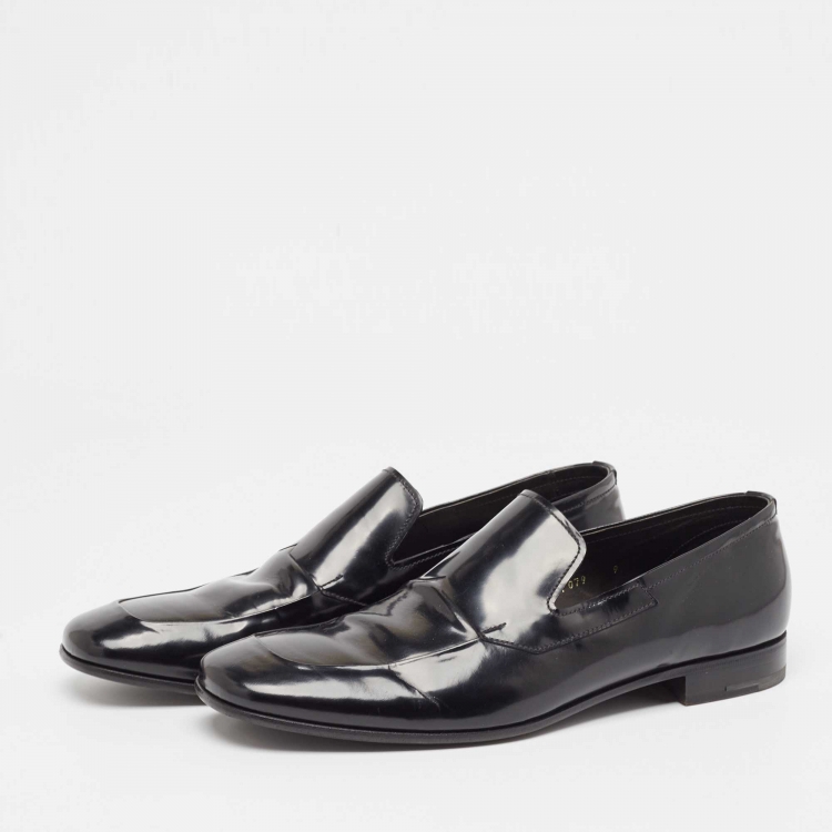 Pre Owned Prada Black Leather Slip On Loafers Size 43